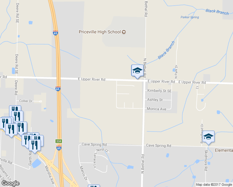 map of restaurants, bars, coffee shops, grocery stores, and more near Pecan Circle in Morgan County