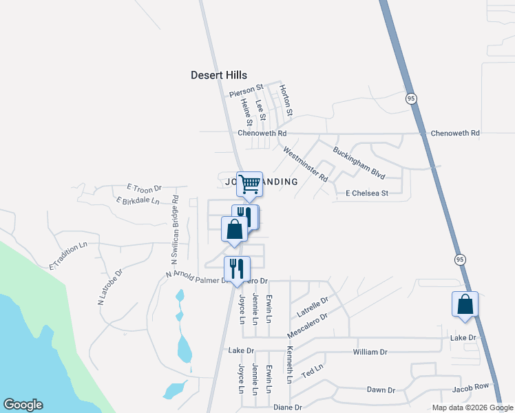 map of restaurants, bars, coffee shops, grocery stores, and more near 2150 Perlite Lane in Lake Havasu City