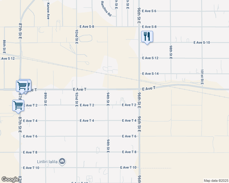 map of restaurants, bars, coffee shops, grocery stores, and more near 9424 East Avenue T in Littlerock