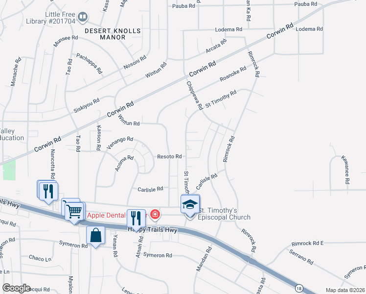 map of restaurants, bars, coffee shops, grocery stores, and more near 19225 Wintun Road in Apple Valley
