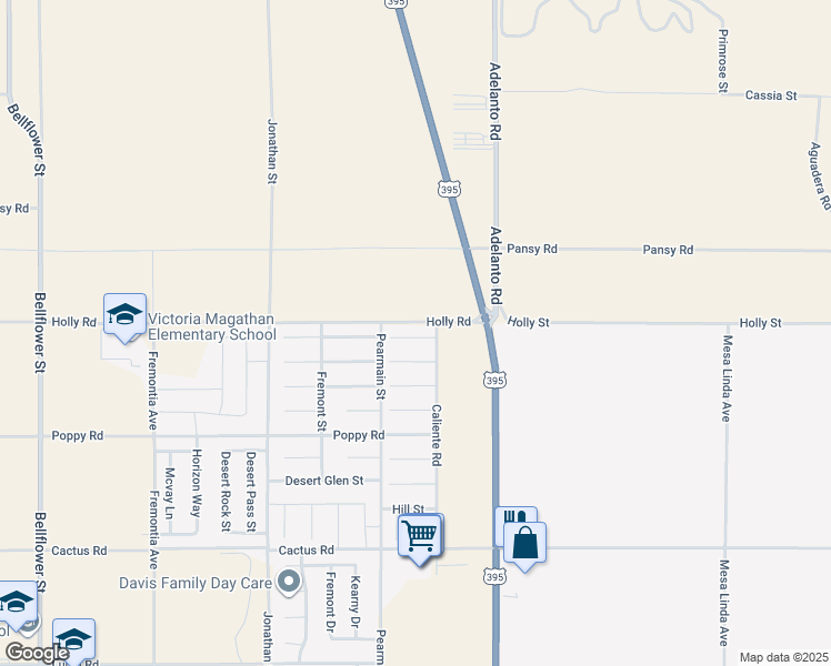 map of restaurants, bars, coffee shops, grocery stores, and more near 11958 Gaines Court in Adelanto