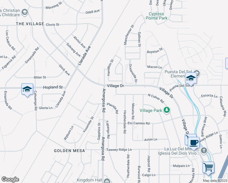 map of restaurants, bars, coffee shops, grocery stores, and more near 16092 Jimeno Avenue in Victorville