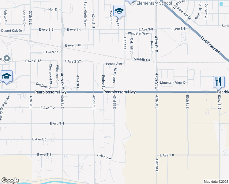 map of restaurants, bars, coffee shops, grocery stores, and more near Pearblossom Highway & 43rd Street East in Palmdale