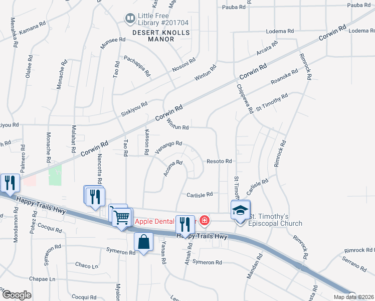 map of restaurants, bars, coffee shops, grocery stores, and more near 16035 Venango Road in Apple Valley