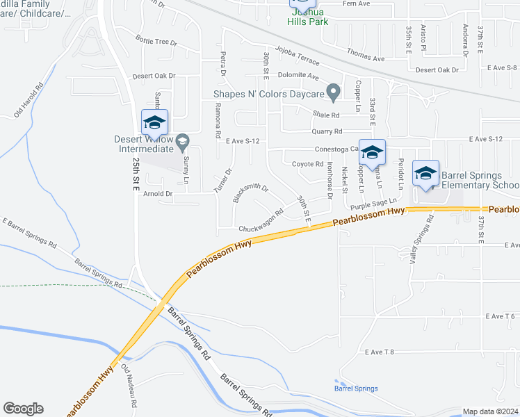 map of restaurants, bars, coffee shops, grocery stores, and more near 36446 Crimson Court in Palmdale