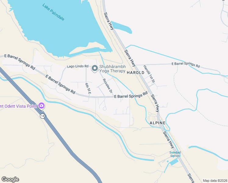 map of restaurants, bars, coffee shops, grocery stores, and more near 36447 Rozalee Drive in Palmdale