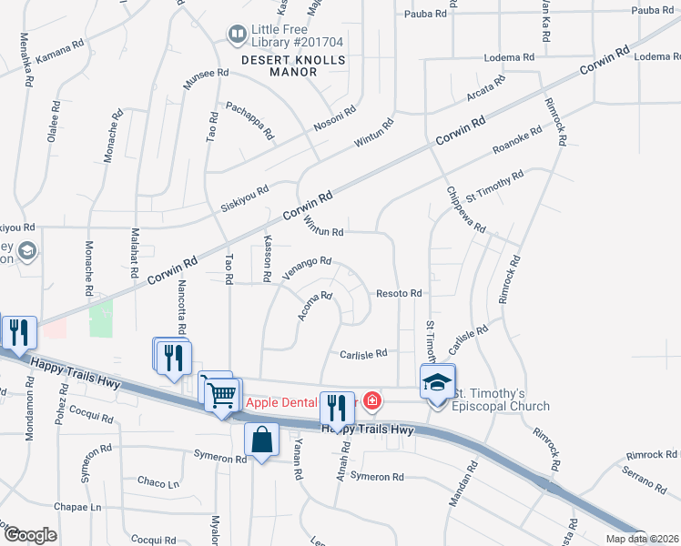 map of restaurants, bars, coffee shops, grocery stores, and more near 16038 Venango Road in Apple Valley