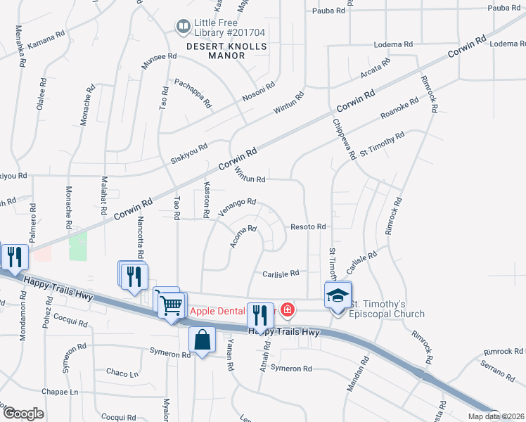 map of restaurants, bars, coffee shops, grocery stores, and more near 16035 Venango Road in Apple Valley