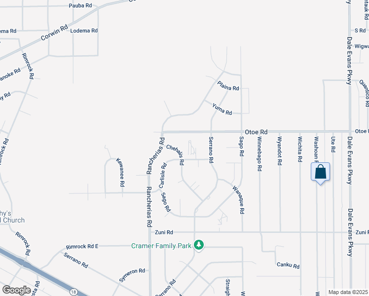map of restaurants, bars, coffee shops, grocery stores, and more near 16025 Chehalis Road in Apple Valley