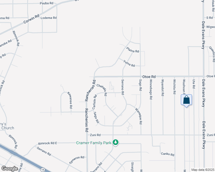 map of restaurants, bars, coffee shops, grocery stores, and more near 20267 Otoe Road in Apple Valley