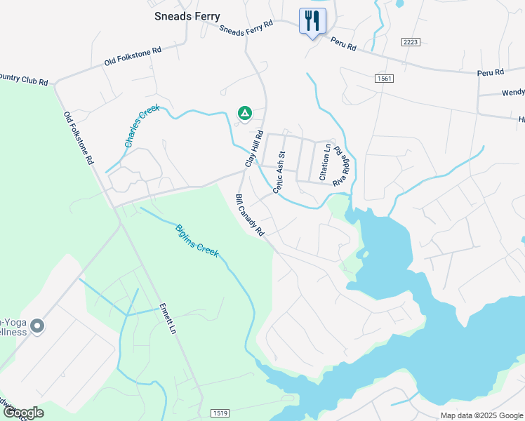 map of restaurants, bars, coffee shops, grocery stores, and more near 415 Celtic Ash Street in Sneads Ferry