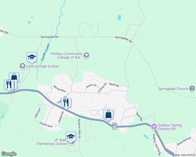map of restaurants, bars, coffee shops, grocery stores, and more near 102 Highland Park Drive in Helena-West Helena