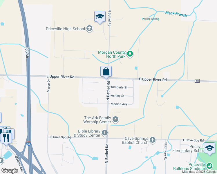 map of restaurants, bars, coffee shops, grocery stores, and more near 2427 North Bethel Road in Decatur