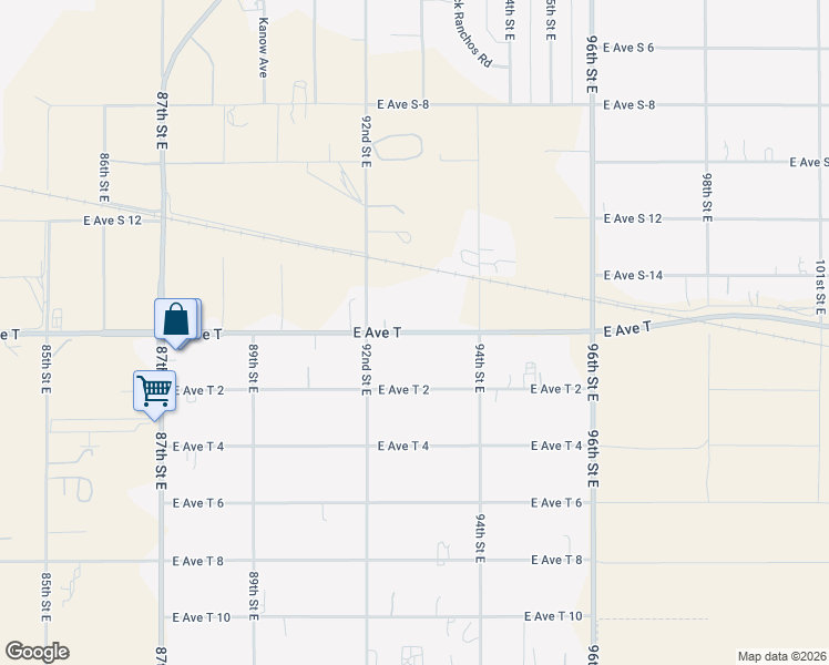 map of restaurants, bars, coffee shops, grocery stores, and more near East Avenue T in Sun Village