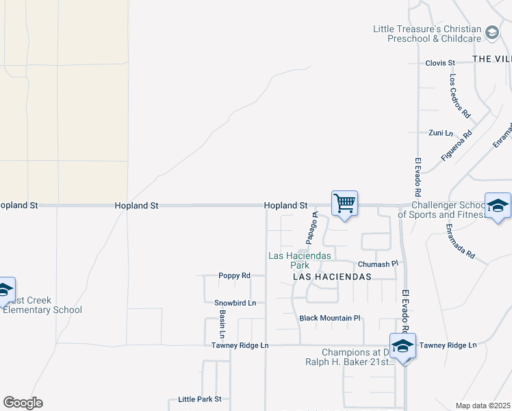 map of restaurants, bars, coffee shops, grocery stores, and more near Hopland Street in Victorville