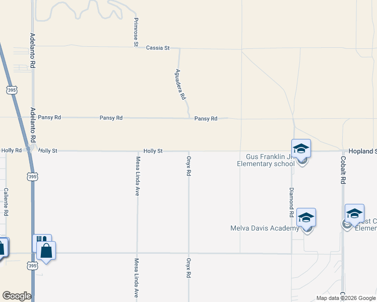 map of restaurants, bars, coffee shops, grocery stores, and more near Hopland Street in Victorville
