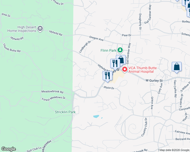map of restaurants, bars, coffee shops, grocery stores, and more near 1531 Buttermilk Lane in Prescott