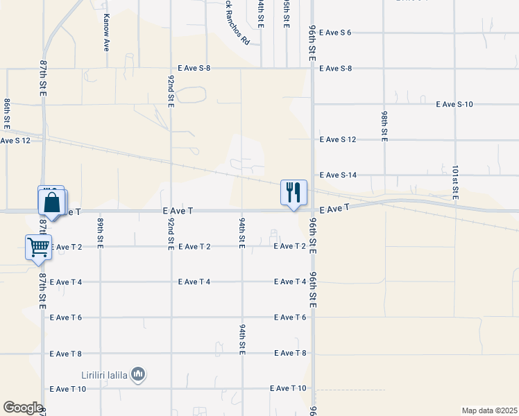 map of restaurants, bars, coffee shops, grocery stores, and more near 9424 East Avenue T in Littlerock