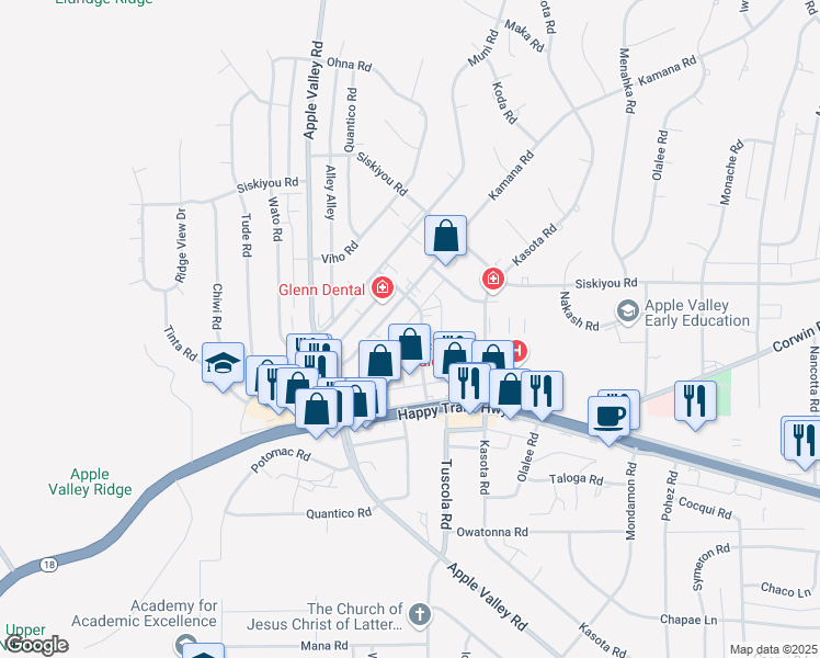 map of restaurants, bars, coffee shops, grocery stores, and more near 16070 Tuscola Road in Apple Valley