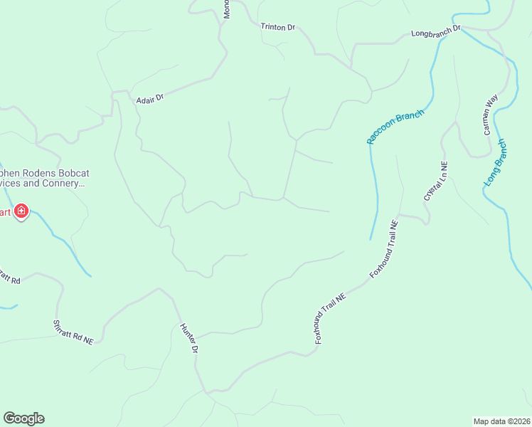 map of restaurants, bars, coffee shops, grocery stores, and more near 1020 Mayfield Lane Northeast in Ranger