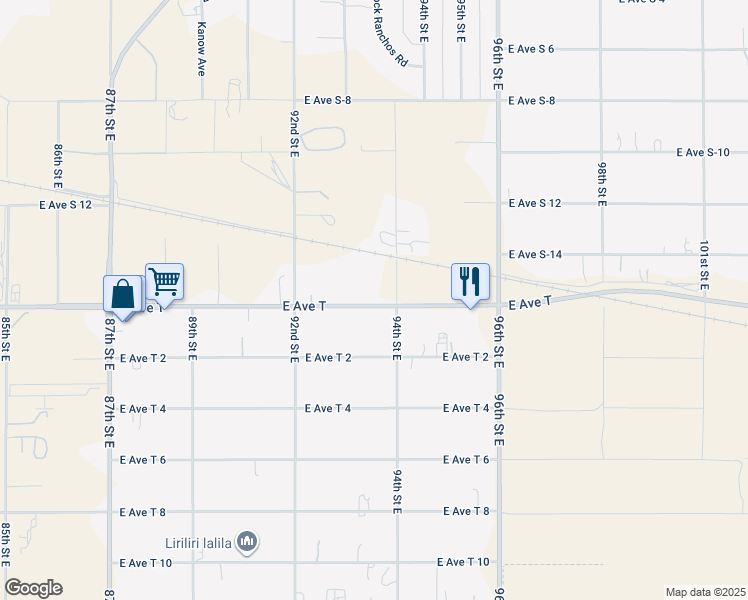 map of restaurants, bars, coffee shops, grocery stores, and more near 9337 East Avenue T in Littlerock