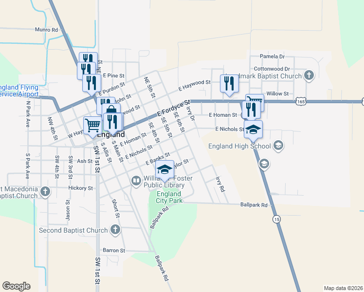 map of restaurants, bars, coffee shops, grocery stores, and more near 405 Southeast 5th Street in England