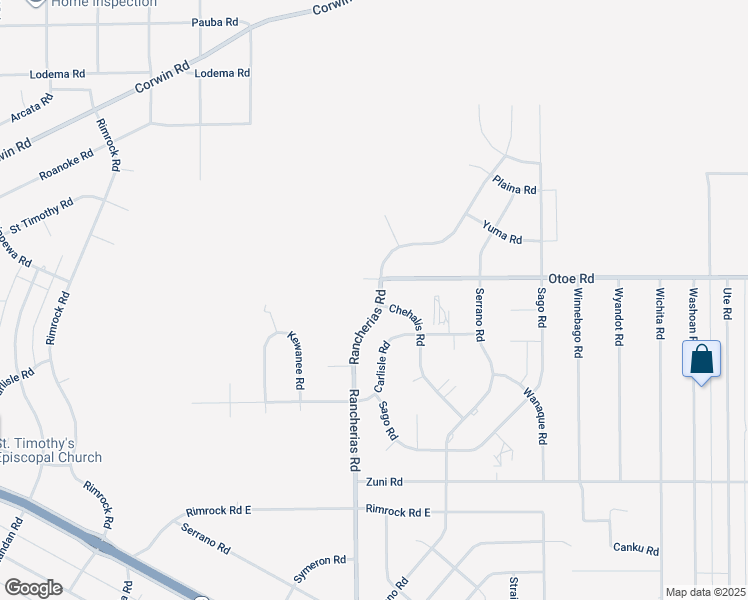 map of restaurants, bars, coffee shops, grocery stores, and more near Rancherias Road in Apple Valley