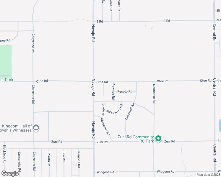 map of restaurants, bars, coffee shops, grocery stores, and more near 16063 Pawnee Road in Apple Valley