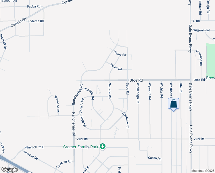map of restaurants, bars, coffee shops, grocery stores, and more near 16076 Serrano Road in Apple Valley