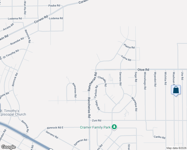 map of restaurants, bars, coffee shops, grocery stores, and more near 16078 Rancherias Road in Apple Valley
