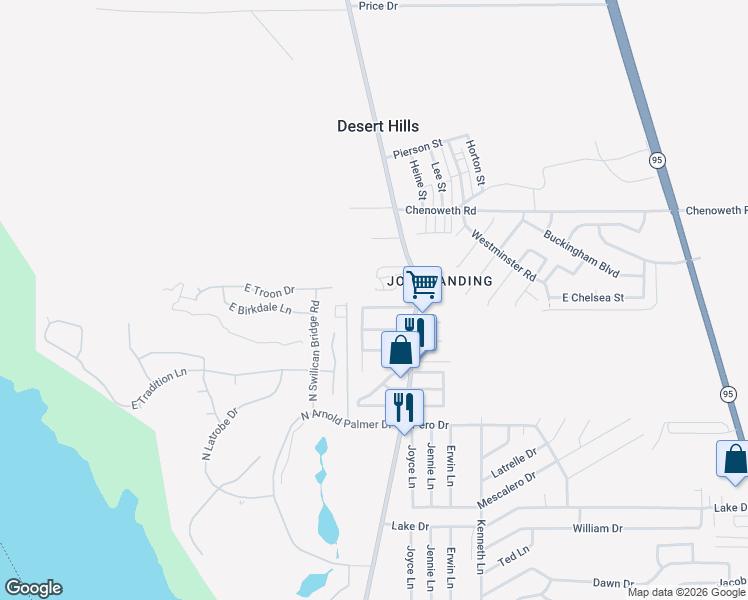 map of restaurants, bars, coffee shops, grocery stores, and more near 2090 Monazite Place in Lake Havasu City