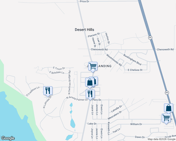 map of restaurants, bars, coffee shops, grocery stores, and more near 2090 Monazite Place in Lake Havasu City