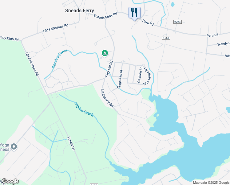 map of restaurants, bars, coffee shops, grocery stores, and more near 415 Celtic Ash Street in Sneads Ferry
