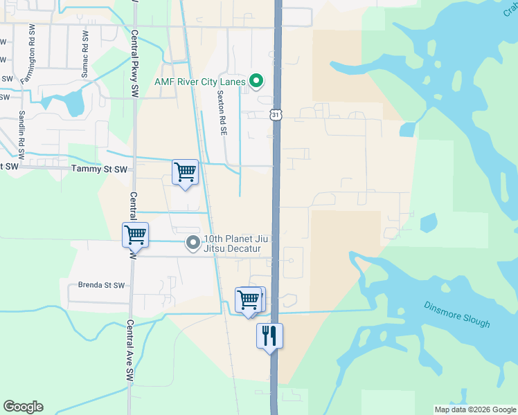 map of restaurants, bars, coffee shops, grocery stores, and more near 3417 U.S. 31 in Decatur