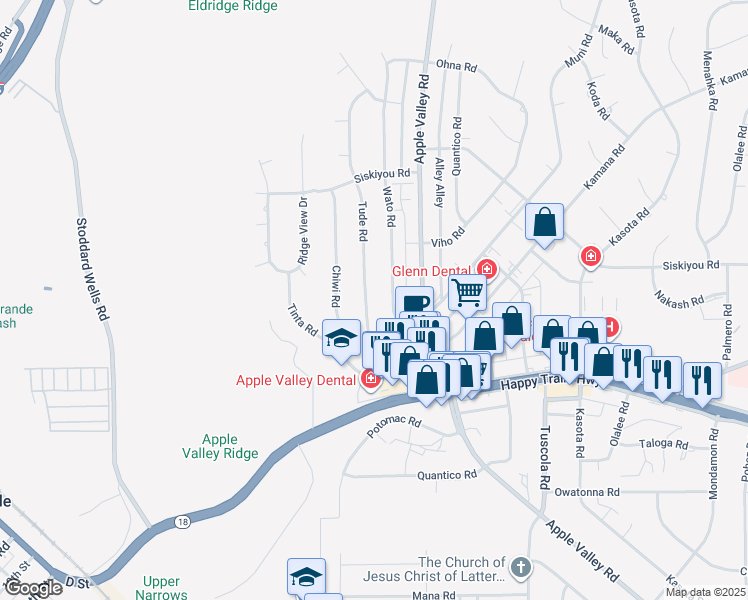 map of restaurants, bars, coffee shops, grocery stores, and more near 16081 Tude Road in Apple Valley