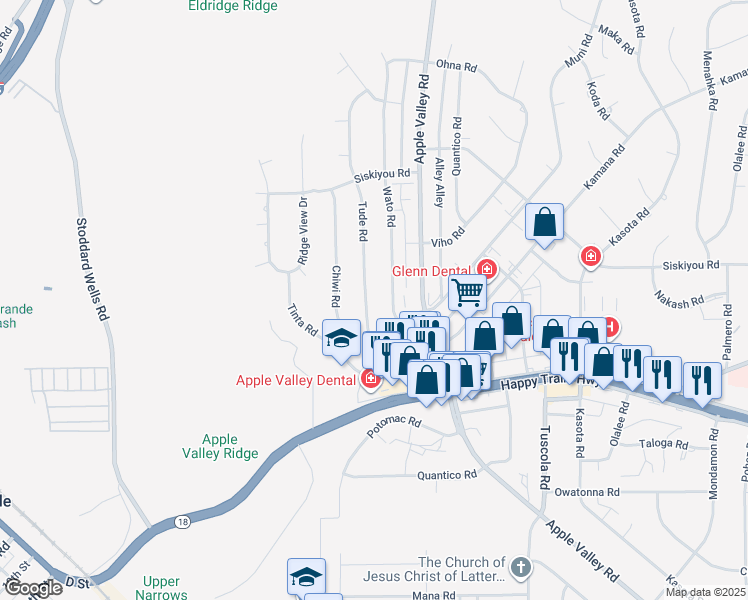map of restaurants, bars, coffee shops, grocery stores, and more near 16081 Tude Road in Apple Valley