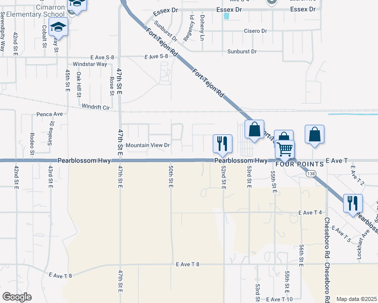 map of restaurants, bars, coffee shops, grocery stores, and more near 36415 Reflection Way in Palmdale