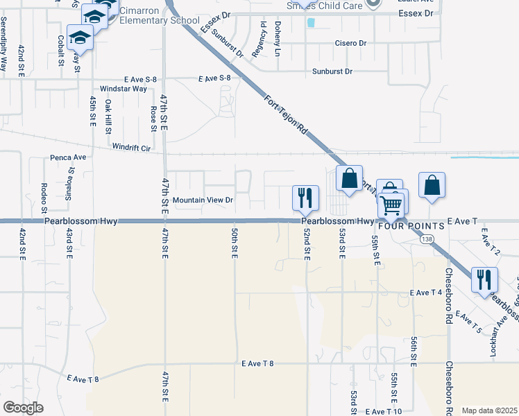 map of restaurants, bars, coffee shops, grocery stores, and more near 36415 Reflection Way in Palmdale