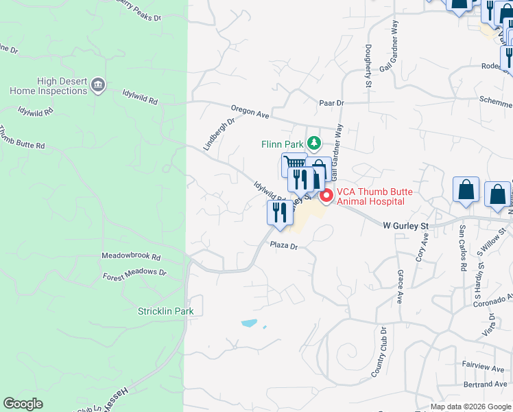 map of restaurants, bars, coffee shops, grocery stores, and more near 1531 Buttermilk Lane in Prescott