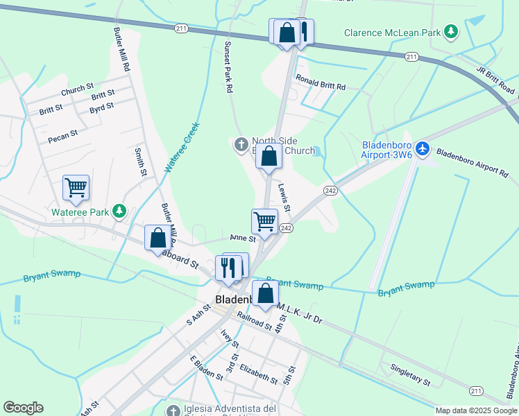 map of restaurants, bars, coffee shops, grocery stores, and more near Main Street in White Lake