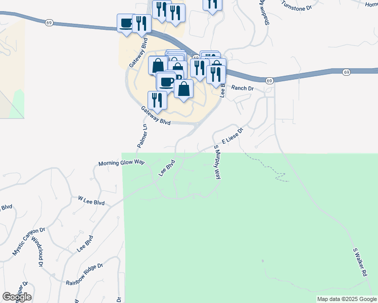 map of restaurants, bars, coffee shops, grocery stores, and more near 25 North Woodridge Circle in Prescott