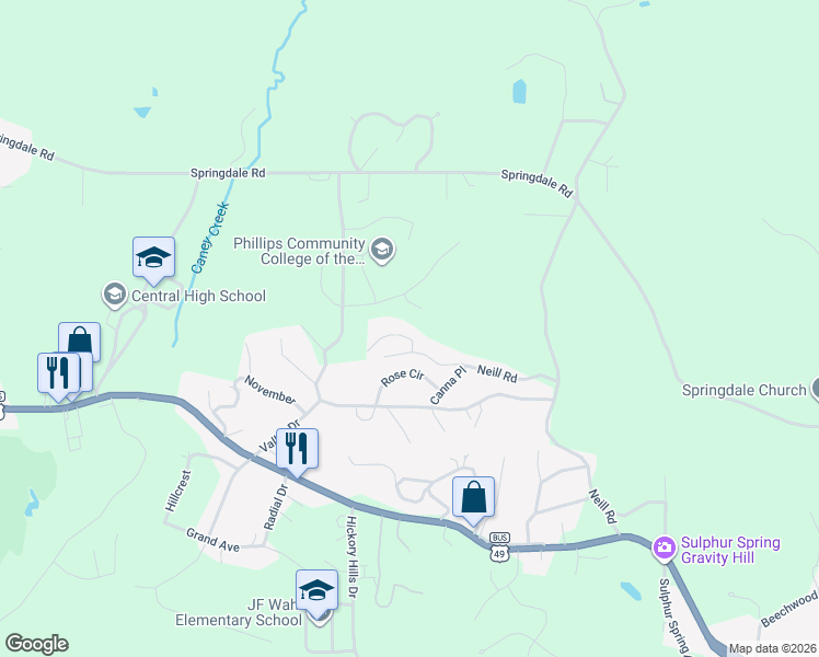 map of restaurants, bars, coffee shops, grocery stores, and more near 102 Highland Park Drive in Helena-West Helena