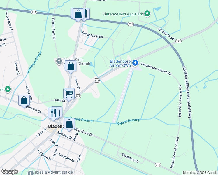 map of restaurants, bars, coffee shops, grocery stores, and more near Elizabethtown Road in Bladenboro