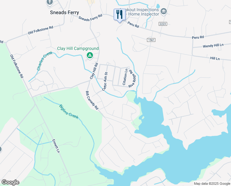 map of restaurants, bars, coffee shops, grocery stores, and more near 410 Whirl Away Boulevard in Sneads Ferry