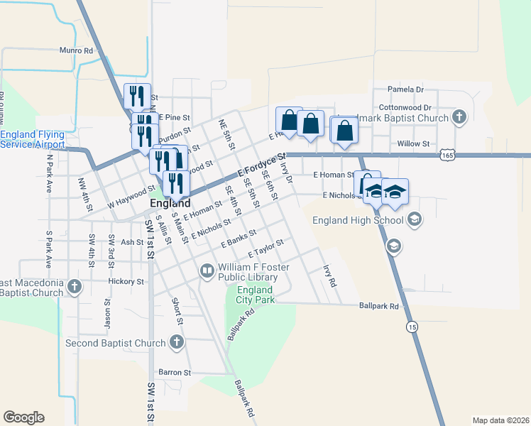 map of restaurants, bars, coffee shops, grocery stores, and more near 405 Southeast 5th Street in England