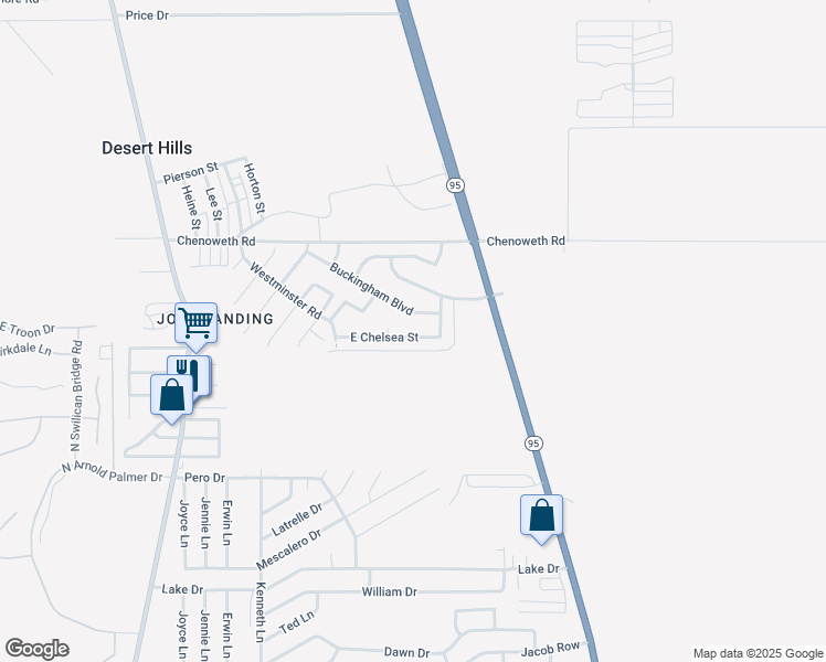 map of restaurants, bars, coffee shops, grocery stores, and more near 2341 East Chelsea Street in Lake Havasu City