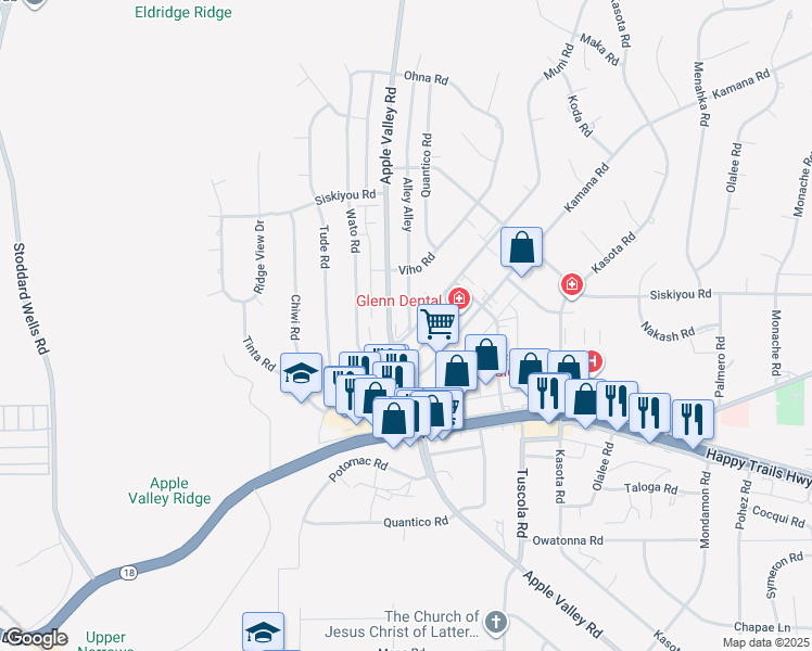map of restaurants, bars, coffee shops, grocery stores, and more near 16075 Alley Alley in Apple Valley