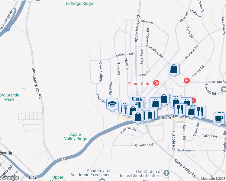 map of restaurants, bars, coffee shops, grocery stores, and more near 16091 Chiwi Road in Apple Valley