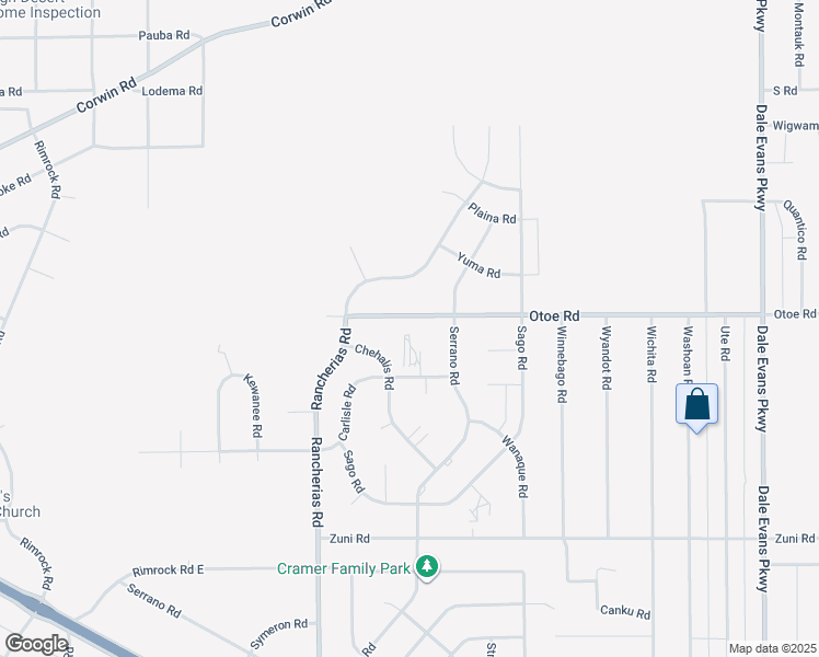 map of restaurants, bars, coffee shops, grocery stores, and more near 20267 Otoe Road in Apple Valley