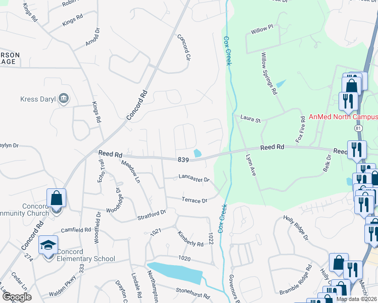 map of restaurants, bars, coffee shops, grocery stores, and more near 151 Mystic Vineyard Lane in Anderson